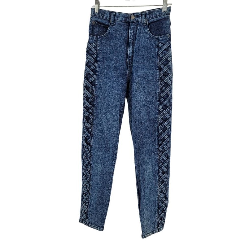 Pure jeanswear womens 9 vintage dark wash 90s woven criss cross tapered leg